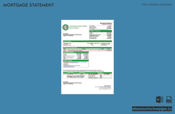 Myanmar Myawaddy Bank Hypothekenabrechnung Word- und PDF-Beispielvorschau